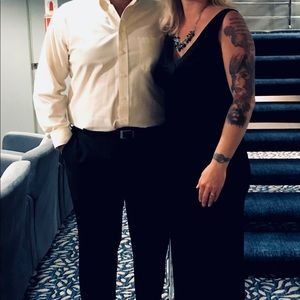 Black Velvet fitted evening gown slit front